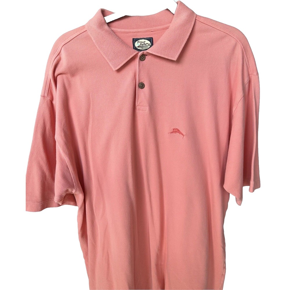 Tommy Bahama Mens Coral Pink Cotton Pique Short Sleeve Polo Shirt Large